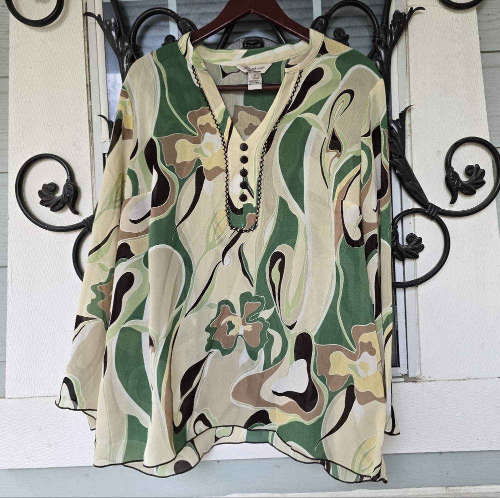 Julie Mitchell Urban Collection Plus Size 2X Abstract Floral Boho Blouse